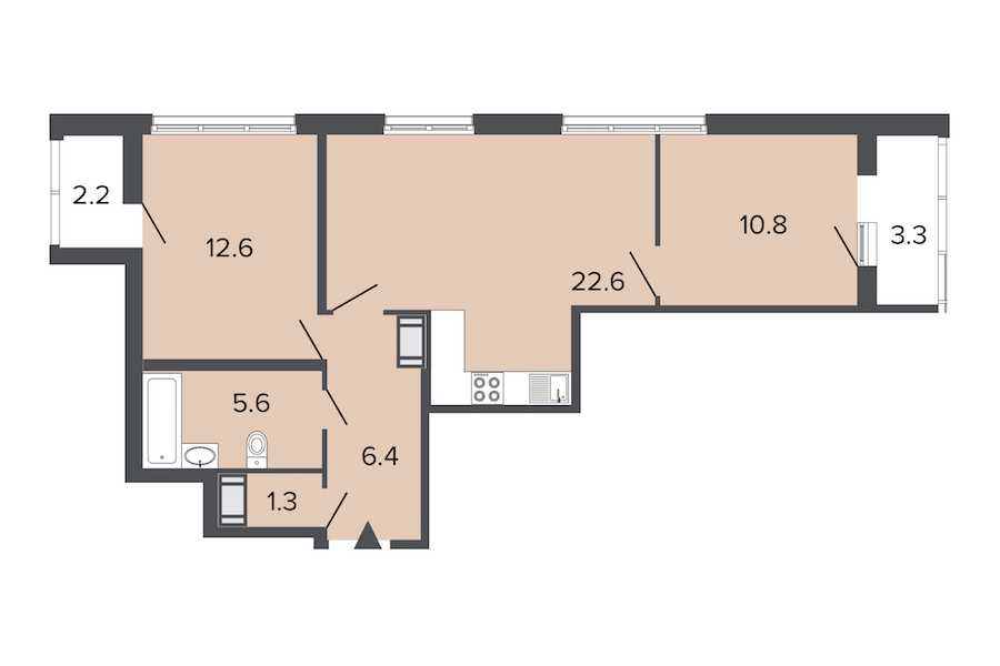 Двухкомнатная квартира в : площадь 59.3 м2 , этаж: 15 – купить в Санкт-Петербурге